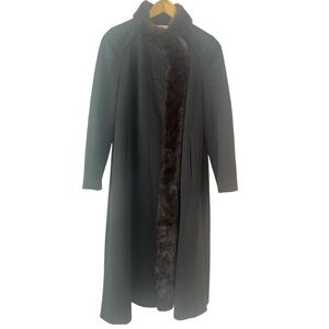 Vintage Lorendale Fur Trimmed Black Wool Overcoat Womens Medium Quiet Luxury